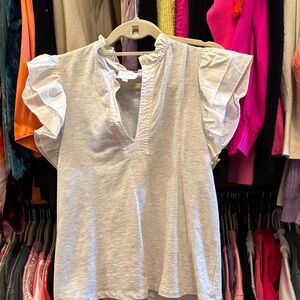 Sundays Light Gray Ruffled Sleeve Top